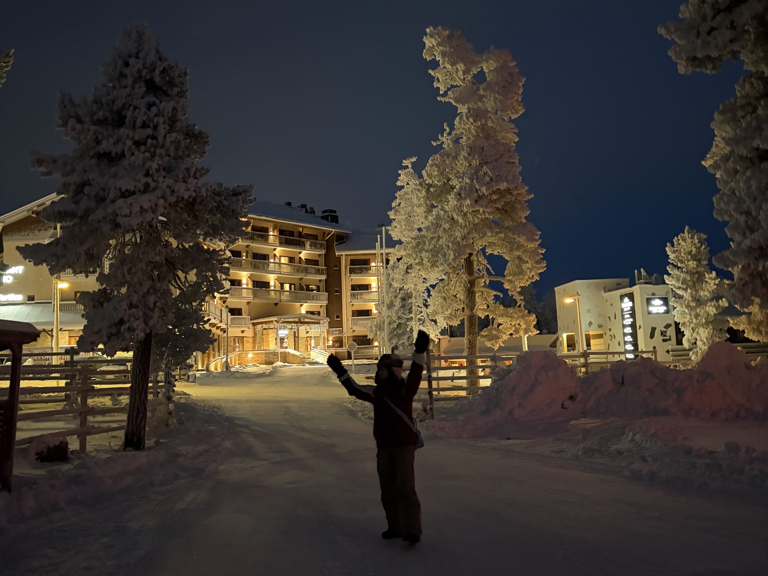 雪の中で立っている人が写っています。